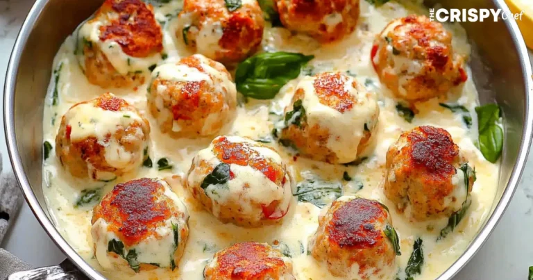 chicken ricotta meatballs with spinach alfredo sauce