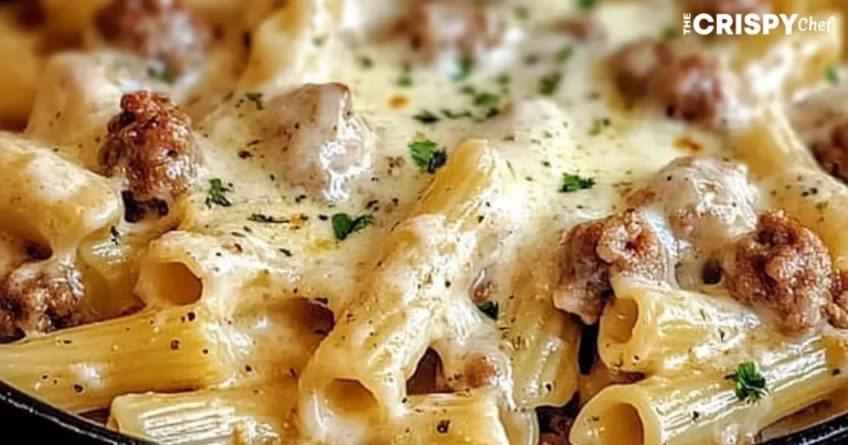 Creamy Beef Sausage Alfredo Rigatoni