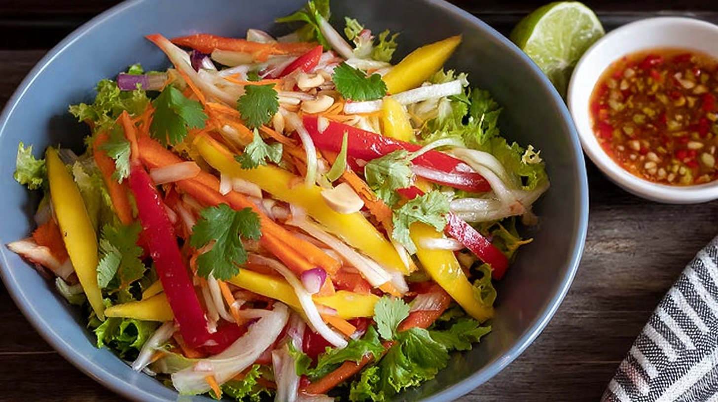 Thai Mango Salad: The Ultimate Tangy-Crunchy Flavor Bomb Ever had a salad that made your taste buds do a happy dance? I’m not talking about the sad, soggy lettuce situation we all pretend to enjoy to “be good.” I mean a legit party in your mouth—sweet, spicy, tangy, crunchy, everything. That, my friend, is Thai Mango Salad. Now, I’ll be honest. The first time I tried this salad, I was suspicious. Mango in a salad? With chili and fish sauce? Sounds like a kitchen dare. But one bite in, and I was hooked. If you've never had the pleasure, you're seriously missing out—and if you have, then you already know this dish deserves a gold medal 🥭🏆. Let’s dig into why this salad rocks, how to make it, and why you should absolutely throw it into your regular rotation. What Is Thai Mango Salad, Exactly? Thai Mango Salad (aka Yam Mamuang if you want to get fancy with it) is a refreshing, spicy-sweet salad made with shredded green mangoes, fresh herbs, a savory dressing, and crunchy toppings. It’s basically Thailand’s way of saying, “Here’s a salad that actually slaps.” But Wait, What’s a Green Mango? Glad you asked. A green mango isn’t some GMO experiment gone wrong—it’s just unripe mango. It’s firm, tart, and nowhere near as sweet as the juicy ripe kind you’d toss in a smoothie. That tangy bite is what gives this salad its signature zing. Why You’ll Love Thai Mango Salad Let me count the ways. Or actually, here’s a quick list: It’s fast. You can throw this together in under 20 minutes. Flavor explosion. You get sweet, sour, salty, spicy—all in one bite. Crazy refreshing. Perfect for hot weather or heavy meals. Healthy-ish. No mayo, no creamy dressing, and loaded with fiber. Ridiculously customizable. You can tweak it to suit your spice level or dietary vibes. And let’s be honest—don’t we all need one salad that isn’t just lettuce trying its best? Ingredients You’ll Need Here’s the beauty of Thai Mango Salad: It’s simple but magical. You don’t need a ton of fancy stuff. For the Salad Base: 2 green mangoes, peeled and shredded 1 small red bell pepper, thinly sliced 1 small carrot, julienned ¼ cup red onion, thinly sliced 2–3 tbsp roasted peanuts, crushed Fresh cilantro (or mint if you’re feeling bold) Optional: cherry tomatoes, cucumber, or even shredded green papaya For the Dressing: 2 tbsp fish sauce (or soy sauce for a vegan version) 1½ tbsp lime juice (fresh, please—no bottled sadness) 1 tbsp palm sugar (or brown sugar) 1 clove garlic, minced 1 red chili, finely chopped (adjust to taste) FYI: The dressing is where the magic happens. Don’t skip or skimp here. How to Make Thai Mango Salad (Without Losing Your Mind) Trust me, you don’t need to be a pro chef or own a spiralizer that costs more than your rent. Here’s how it’s done: Step 1: Prep the Produce Peel your green mangoes and shred them into thin strips. A julienne peeler or box grater works like a charm. You want matchstick-thin mango pieces. Repeat with the carrot. Slice the red bell pepper, red onion, and whatever optional veggies you’re using. Step 2: Make the Dressing In a small bowl, whisk together: Fish sauce Lime juice Sugar Garlic Chili Taste it. Want more heat? Add another chili. Too salty? Squeeze a bit more lime. This isn’t rocket science—it’s flavor science :) Step 3: Toss It All Together In a big bowl, combine the mango, veggies, and herbs. Pour the dressing over and toss gently. Top with crushed peanuts right before serving for max crunch. Personal Tips to Level It Up I’ve made this salad more times than I care to admit (no regrets), and here’s what I’ve learned: Use ice water to soak the sliced red onions for 10 minutes—takes the edge off. Add protein. Grilled shrimp or shredded chicken turns this into a full meal. Play with herbs. Mint adds a cooling twist; Thai basil? Chef’s kiss. Make it ahead. It tastes even better after chilling in the fridge for 30–60 minutes. Ever noticed how food gets tastier when you stop overthinking it? Yeah, this salad is that. How Spicy Should It Be? Let’s talk heat. Thai cuisine doesn’t play when it comes to spice. But you’re the boss of your salad, so: Mild: Use half a chili or skip it entirely. Medium: One red chili, finely chopped. Spicy-Spicy: Add two chilies or go wild with Thai bird's eye chilies (if you hate your taste buds but in a good way). BTW, always wash your hands after handling chilies unless you want to accidentally ruin your day. Been there. Not fun. 😅 Comparing Thai Mango Salad to Other Thai Salads Wondering how this one stacks up to other Thai faves like Som Tum (papaya salad) or Larb? Here’s a quick comparison: Feature Thai Mango Salad Som Tum (Papaya Salad) Larb (Meat Salad) Main Ingredient Green mango Green papaya Ground meat Texture Crisp, juicy Crunchy Meaty, slightly chewy Flavor Profile Sweet, sour, spicy Tart, salty, spicy Umami, herbaceous Protein Content Low (unless added) Low High Best Served With Grilled chicken, tofu Sticky rice Lettuce wraps, rice IMO, mango salad wins the snackable, summer-lunch category by a mile. It’s just that good. Common Mistakes to Avoid Because we’ve all tried to “wing it” and ended up with something weird: Using ripe mangoes. Nope. Too soft, too sweet, wrong texture. Overdressing. This salad should glisten, not swim. Adding peanuts too early. You want crunch, not soggy sadness. Forgetting acid. Lime juice isn’t optional. It’s life. When to Serve Thai Mango Salad Short answer: Whenever you’re tired of boring salads. Long answer? It’s perfect for: BBQs and summer picnics Light lunches when it’s too hot to eat real food Side dish for grilled meats, satay, or noodles Potlucks (because someone needs to bring something exciting) Honestly, if you bring this to a gathering, expect people to hover around your bowl and ask for the recipe. You’ve been warned. Can You Meal Prep Thai Mango Salad? Yes, but with a tiny asterisk. Shred the mango and chop the veggies ahead. Store the dressing separately. Mix right before serving and sprinkle on the peanuts last-minute. That way, everything stays fresh and crunchy—no limp salad vibes here. Is Thai Mango Salad Vegan? It can be! Just swap the fish sauce for soy sauce or coconut aminos. Boom—plant-based and still flavorful. Pro tip: a splash of toasted sesame oil adds that umami depth you might miss from the fish sauce. Trust me, it works. Final Thoughts: Should You Make Thai Mango Salad? Do I even need to answer that? If you like bold flavors, quick recipes, and salads that don’t feel like a punishment, Thai Mango Salad is calling your name. It’s fast, fresh, fun to make, and ridiculously good. Plus, it’s one of those dishes that feels fancy, even though you basically threw it together with a few simple ingredients. So next time you're standing in your kitchen, mango in hand, wondering what to do—shred it, spice it, and turn it into salad greatness.