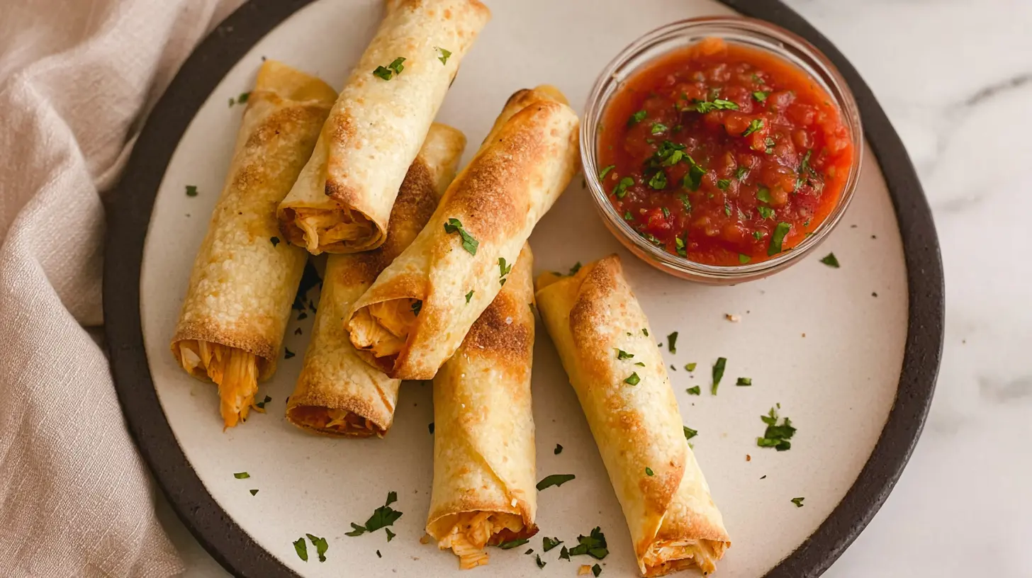 Crispy Chicken Taquitos: The Snack You Didn’t Know You Needed (Until Now) Okay, real talk—who doesn’t love crunchy, cheesy, flavor-packed finger food that you can dunk in literally anything? If you just raised your hand (mentally, at least), let me introduce you to the hero of weeknight dinners, game-day snacks, and late-night cravings: Crispy Chicken Taquitos. These little rolled-up beauties are golden on the outside, juicy on the inside, and wildly addictive. I mean, what’s not to love about shredded chicken, gooey cheese, and warm spices all rolled up in a tortilla and crisped to perfection? Let’s break it all down like I’m chatting with you in my kitchen—because, honestly, that’s the vibe here. You ready? What Are Chicken Taquitos Anyway? If you’ve never had a taquito before… I’m kinda jealous. You get to experience that crunchy first bite for the first time. It’s magical. Taquitos = little tacos + deep-fried dreams. Traditionally, they’re rolled corn tortillas filled with beef or chicken and fried until crisp. But here’s the twist (pun intended)—we’re keeping things extra crispy, less greasy, and 100% flavorful. Corn or Flour Tortillas? Ah, the age-old debate. IMO: Corn tortillas = more authentic and crispier (when done right). Flour tortillas = easier to roll, slightly softer texture. I usually go with flour for ease—plus, they brown beautifully in the oven or air fryer. But hey, you do you. Why Crispy Chicken Taquitos Deserve a Spot in Your Life I could go on forever, but here’s a quick list for the skimmers (yes, I see you 👀): Crunchy outside + melty inside = texture heaven Great for meal prep—just freeze and reheat Perfect for parties, lunchboxes, midnight snacks Can be made baked, air-fried, or pan-fried Totally customizable (spicy, cheesy, even vegetarian) Still not sold? Imagine dipping one into creamy guac or zesty salsa and getting that perfect bite. Yeah, thought so. What You’ll Need to Make ‘Em Gather your squad (of ingredients), because it’s go time. Ingredients: 2 cups cooked, shredded chicken (leftovers? rotisserie? both work) 1 cup shredded cheese (cheddar, pepper jack, or a mix) 1/3 cup cream cheese, softened 1/4 cup salsa (chunky, mild, spicy—your choice) 1 tsp chili powder 1/2 tsp garlic powder 1/2 tsp cumin Salt + pepper, to taste 8–10 small flour tortillas Olive oil spray or brush-on oil 👉 Optional but recommended: diced jalapeños, chopped cilantro, or lime zest for extra zing. Let’s Roll: Step-by-Step Instructions Ready to roll? Literally. Step 1: Mix the Filling In a bowl, combine your shredded chicken, cream cheese, shredded cheese, salsa, and spices. Mix it all up until everything’s evenly coated and creamy. Pro tip: Warm your cream cheese a bit first—it makes mixing way easier. Step 2: Prep the Tortillas Microwave tortillas for about 15–20 seconds under a damp paper towel. This makes them pliable and prevents cracking when rolling. Step 3: Roll Like a Pro Spoon about 2 tablespoons of filling near one edge of a tortilla. Roll it up tightly, and place it seam-side down on a baking sheet or plate. Repeat. Try not to eat the filling as you go (no promises). Step 4: Crisp It Up You’ve got options here. Let’s rank them: 1. Oven-Baked (Healthier + Still Crispy) Preheat to 425°F (220°C) Place taquitos on a parchment-lined tray Spray with oil or lightly brush them Bake for 15–20 minutes, flipping halfway 2. Air Fryer (My Fave Method, FYI) Preheat to 400°F (200°C) Place taquitos in a single layer (don’t overcrowd) Air fry 8–10 minutes, flip once 3. Pan-Fry (Extra Crispy, Extra Effort) Heat oil in a skillet over medium heat Fry each taquito for 2–3 minutes per side Drain on paper towels Result: Crispy. Golden. Irresistible. Sauce It Up: Dips You Need in Your Life Let’s be honest—dips are half the fun. Here are some A+ pairings: Guacamole (duh) Sour cream with lime and cilantro Spicy chipotle mayo (my personal addiction) Salsa verde or pico de gallo Nacho cheese sauce if you’re feelin’ wild Pro tip: Serve a trio of dips and let your people go dip-crazy. Make-Ahead & Freezer Tips (AKA Lazy Night Lifesavers) Meal prep? Don’t mind if I do. To Freeze: Assemble and roll taquitos (uncooked) Place on a tray, freeze until solid Transfer to zip-top bags When ready, bake or air fry directly from frozen—just add 3–5 minutes to the cook time. Boom, dinner in a flash. Reheating Leftovers: Oven/air fryer: 5–8 minutes @ 375°F Microwave? Eh… only if you’re desperate. They get soggy 😕 Customizing Your Chicken Taquitos Want to flex your creativity? Go wild with the fillings: Protein Swaps: Ground beef or turkey Pulled pork Black beans (for a veggie twist) Cheese Combos: Pepper jack + mozzarella = spicy and stretchy Queso fresco for that crumbly bite Sharp cheddar for bold flavor Spice It Up: Add diced jalapeños or hot sauce to the mix Try smoked paprika or chipotle powder Basically, this is your blank (crispy) canvas. Paint with flavor. Serving Ideas: From Snack Time to Taco Tuesday These bad boys play well in any setting: Appetizer for parties (they go fast—trust me) Main course with rice and beans Lunchbox heroes for kids (and grown-ups too) Midnight snack after one too many drinks (don’t @ me) And yes, they totally count as tacos on Taco Tuesday. No gatekeeping here. Let’s Talk Leftovers (if you have any…) If by some miracle you have leftovers, keep them in an airtight container in the fridge. They’ll last up to 3 days. To re-crisp: toss them in the air fryer or oven for a few minutes. That crunch returns like magic. ✨ Final Thoughts: Crispy Chicken Taquitos = Instant Win So, what’s the verdict? Crispy chicken taquitos are easy to make, ridiculously satisfying, and endlessly customizable. Whether you’re feeding a crowd or just feeding your soul, these rolls of joy hit the spot every time. Don’t overthink it—just grab some tortillas, raid your fridge, and roll with it (literally). And hey, next time someone asks what you’re bringing to the party, say “taquitos.” Then drop the mic. Hungry yet? 😏 Go forth and crisp, my friend.