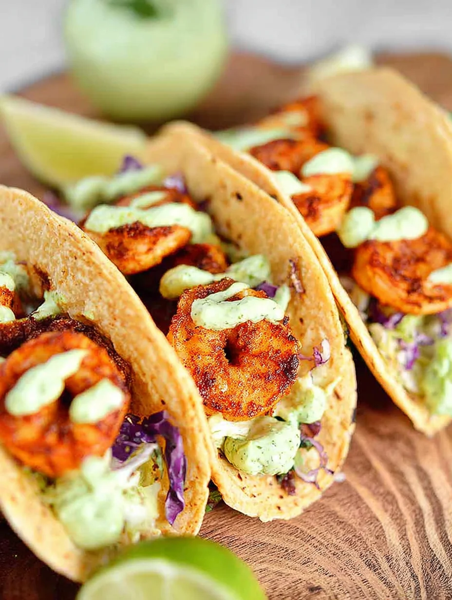 Spicy Shrimp Tacos with Avocado Crema