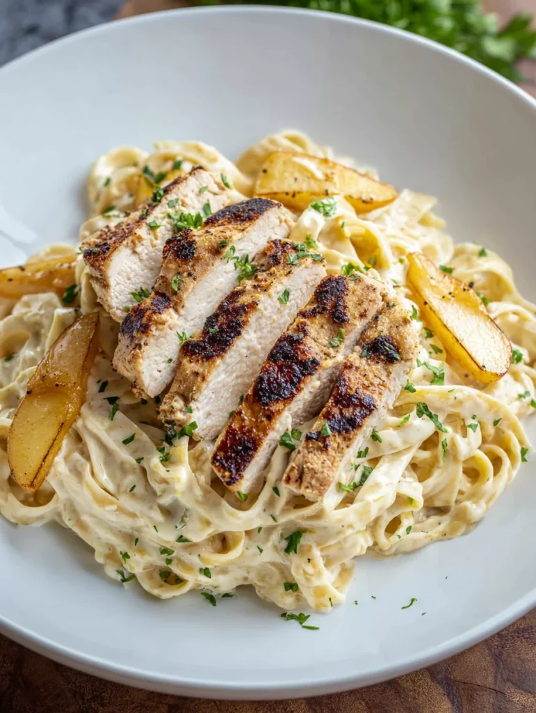 Chicken Alfredo with Grilled Apples
