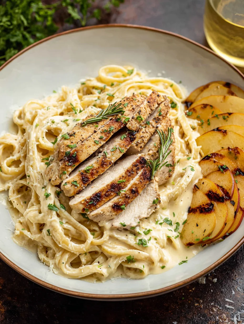 Chicken Alfredo with Grilled Apples