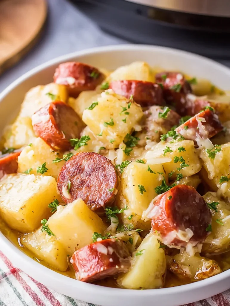 Crockpot Cheesy Potatoes and Kielbasa