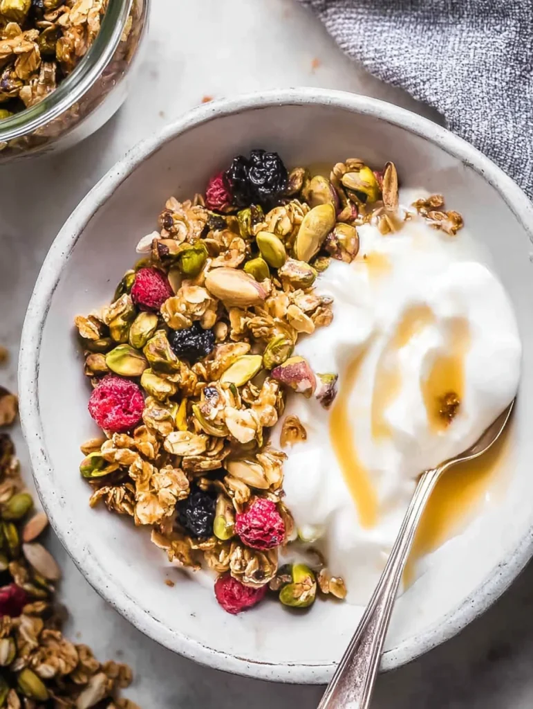 Maple pistachio granola with Greek yogurt