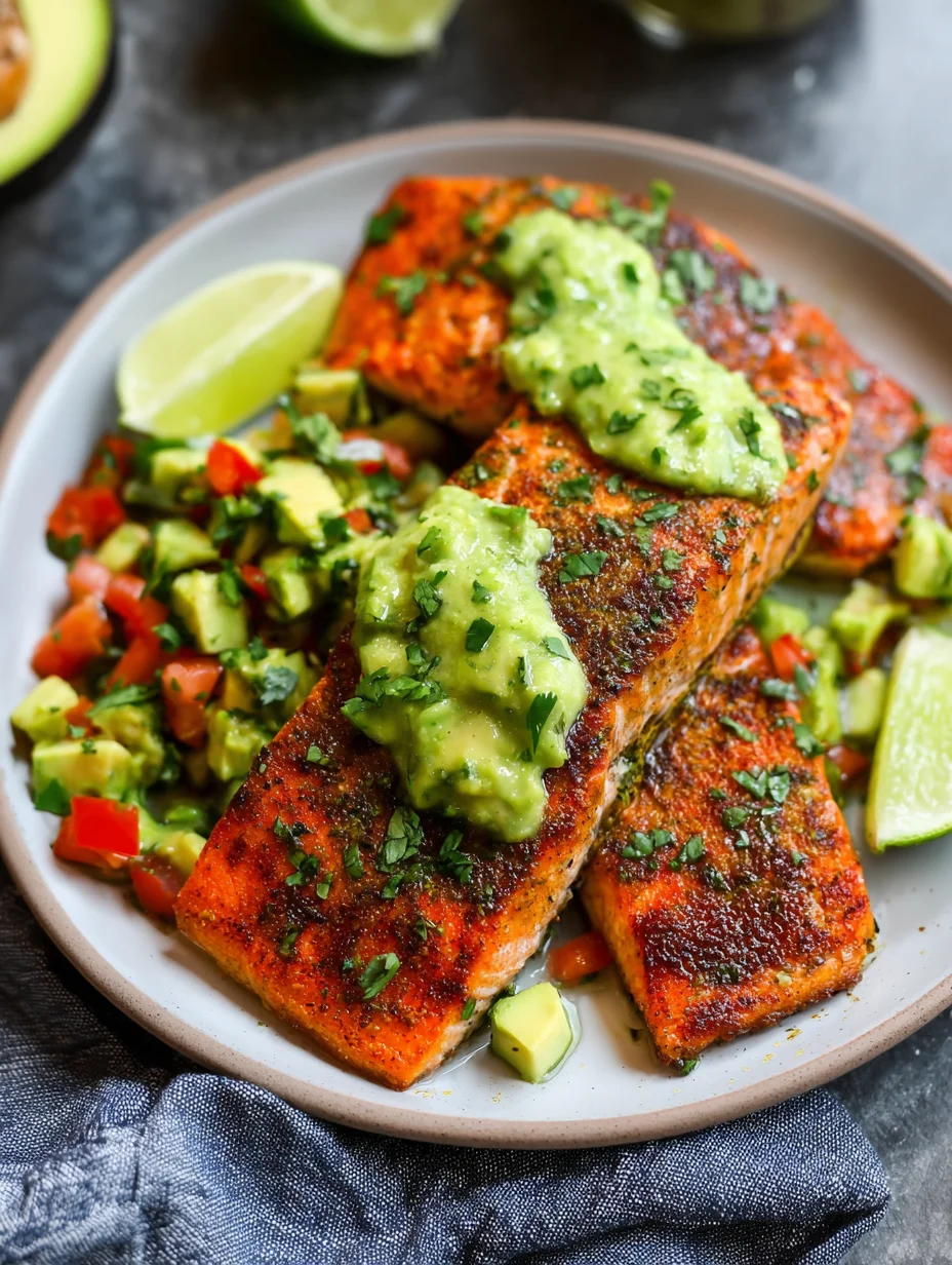 baked cajun salmon with avocado lime sauce