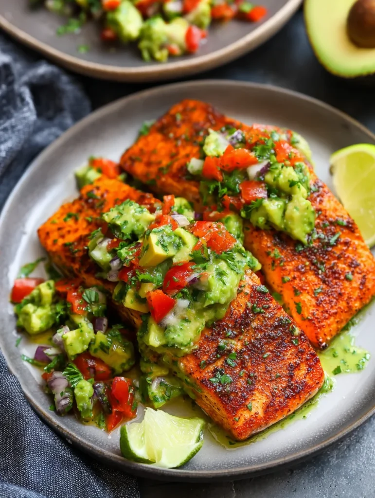 baked cajun salmon with avocado lime sauce