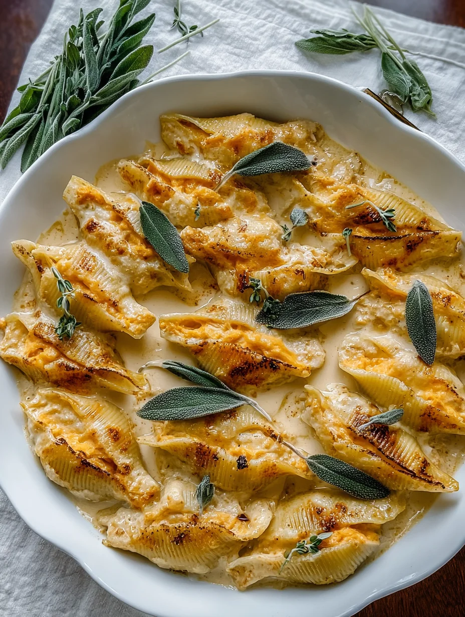 pumpkin and gouda stuffed shells in brown sage alfredo sauce