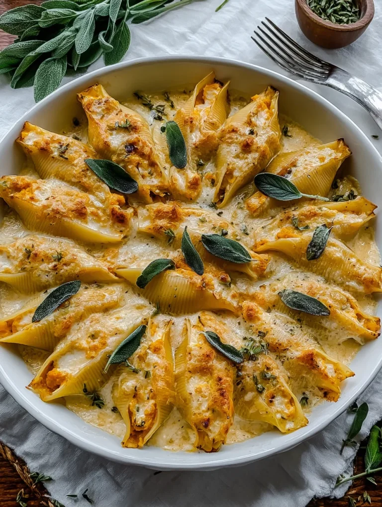pumpkin and gouda stuffed shells in brown sage alfredo sauce