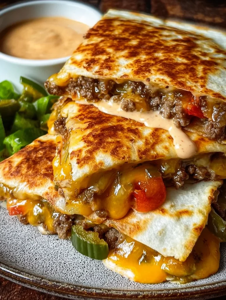 Cheeseburger Quesadillas with Burger Sauce
