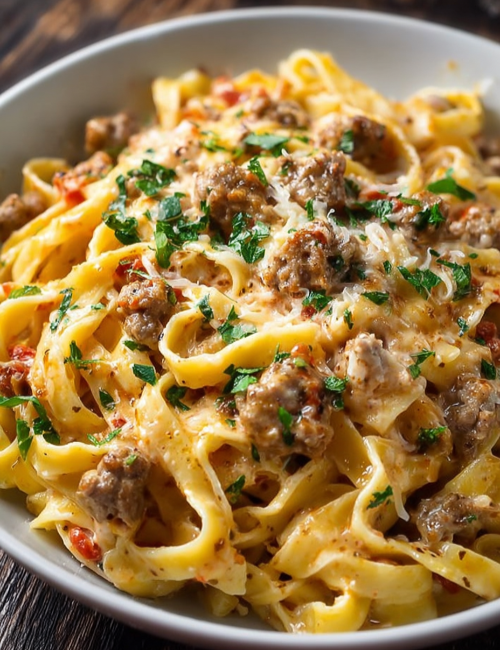 Creamy Italian Sausage Fettuccine Pasta Delight