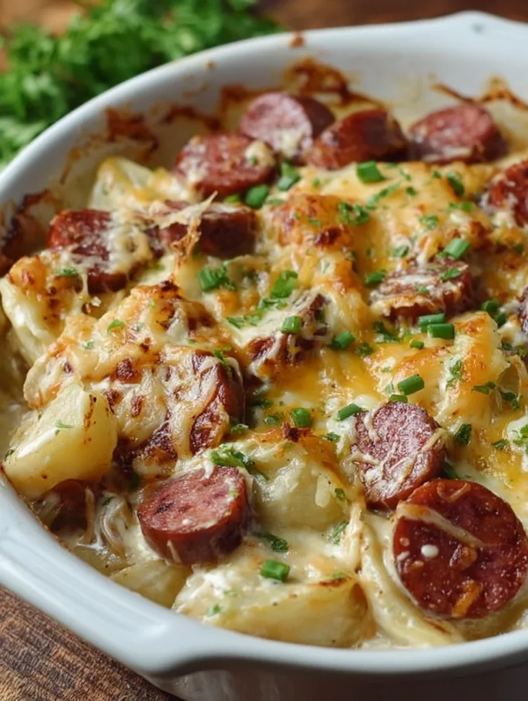 Crock Pot Pierogi Casserole with Kielbasa