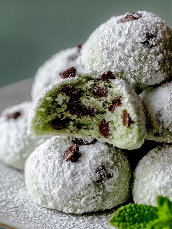 Mint Chocolate Chip Snowball Cookies
