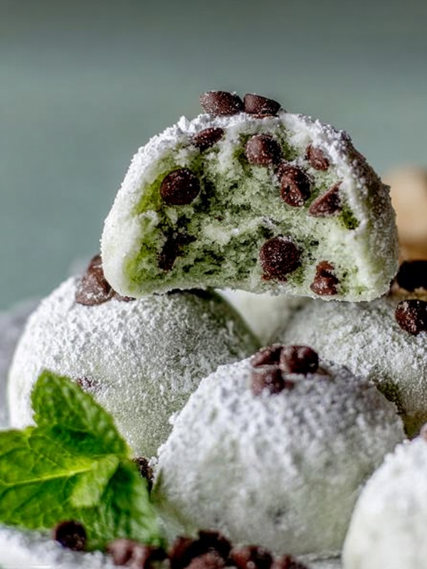 Mint Chocolate Chip Snowball Cookies