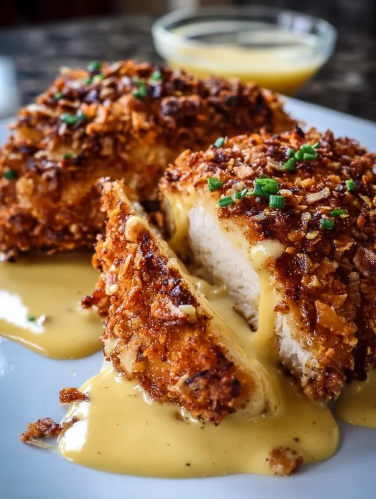 Pretzel-Crusted Chicken with Mustard-Cheddar Sauce