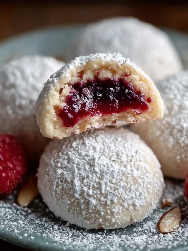 Raspberry-Filled Almond Snow Cookies