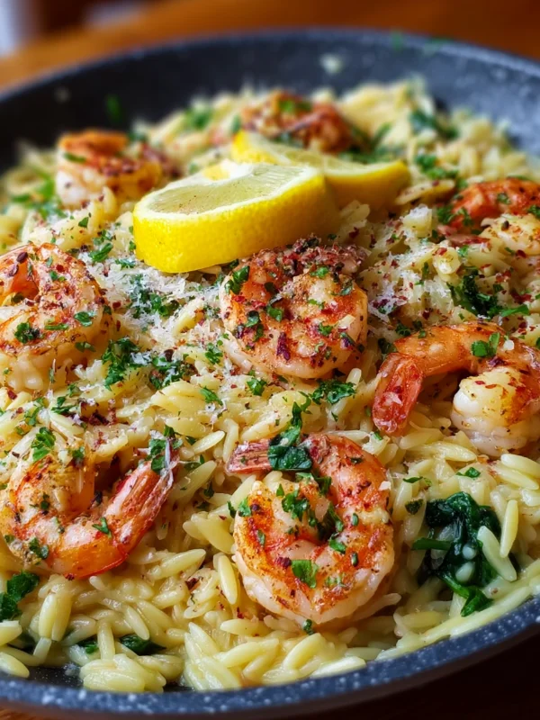 Shrimp Orzo In Lemon Garlic Sauce