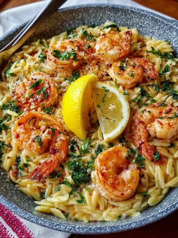 Shrimp Orzo In Lemon Garlic Sauce