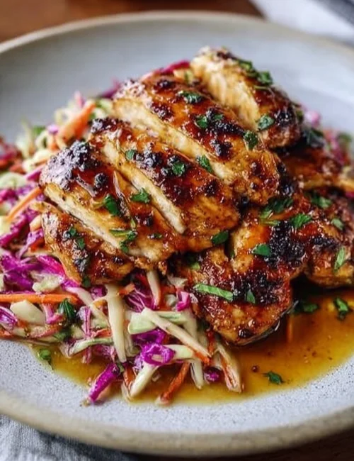 Sticky Apple Cider Chicken with Crisp Autumn Slaw
