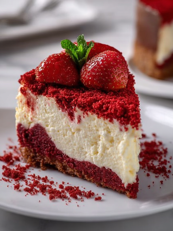 Strawberry Red Velvet Crunch Cheesecake
