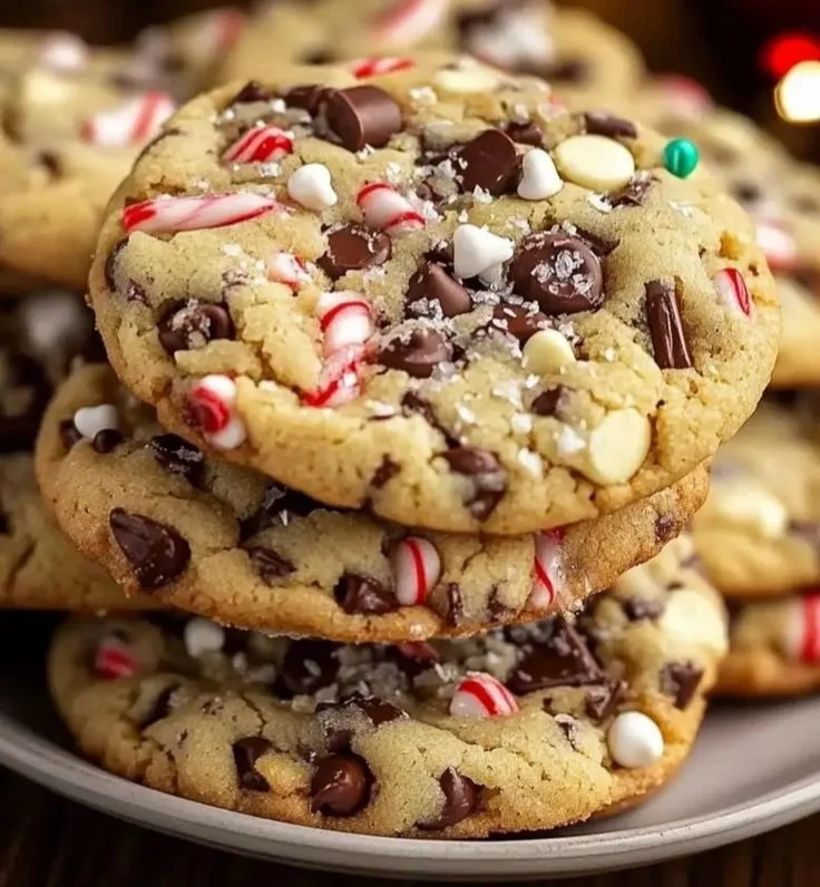 Baked Chocolate Chip Christmas Cookies on a cooling rack, festive and delicious.