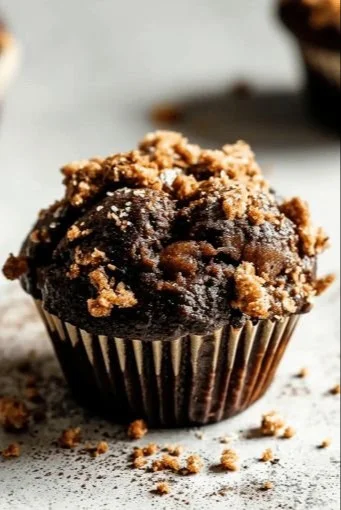 Homemade Chocolate Coffee Toffee Crunch Muffins fresh out of the oven