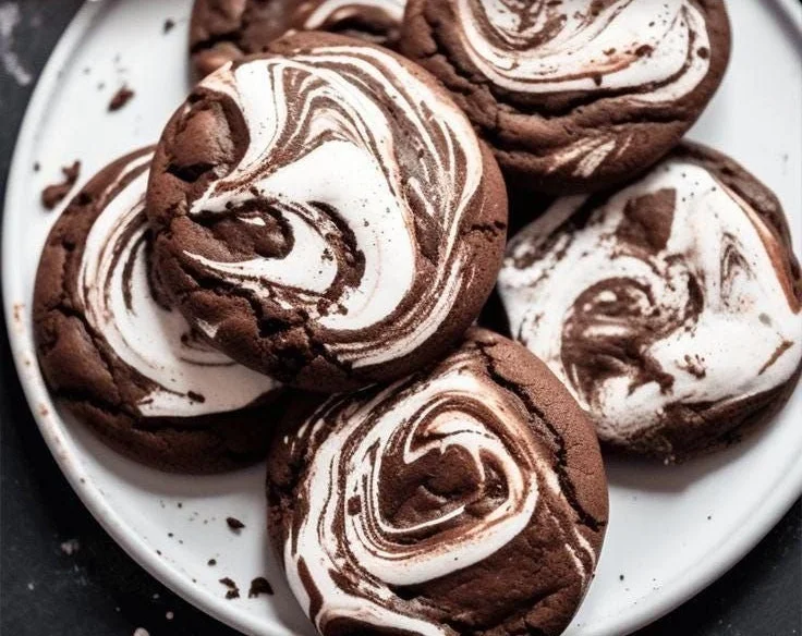 Delicious Chocolate Marshmallow Swirl Cookies on a plate
