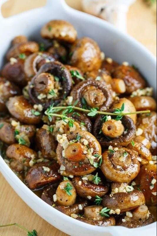 Delicious roasted mushrooms in a browned butter garlic sauce