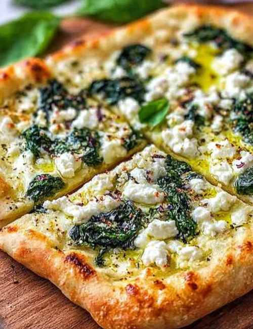 Greek Roasted Garlic Spinach White Pizza