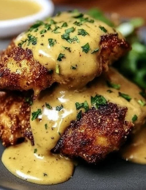 Pretzel Chicken with Mustard-Cheddar Sauce