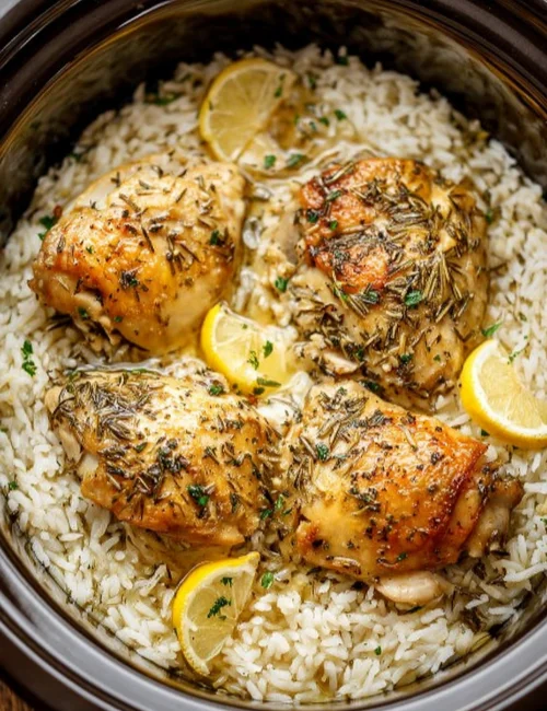 Slow Cooker Lemon Herb Chicken with Fluffy Rice