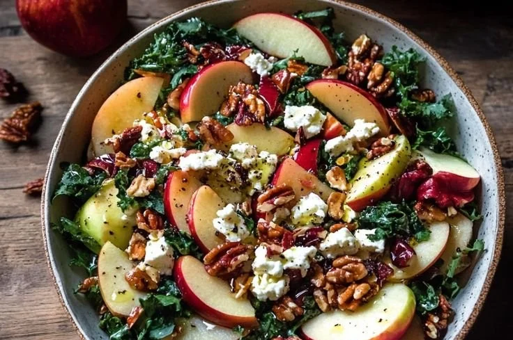 Delicious Honeycrisp apple salad with feta cheese and autumn harvest ingredients
