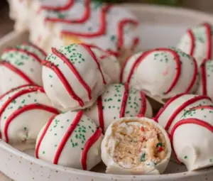 Little Debbie Christmas Tree Cake Truffles decorated for the holidays