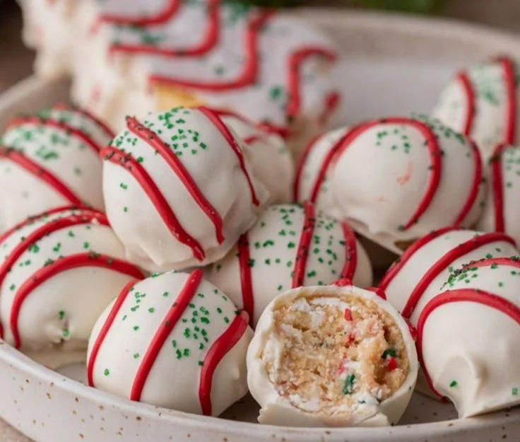Little Debbie Christmas Tree Cake Truffles decorated for the holidays