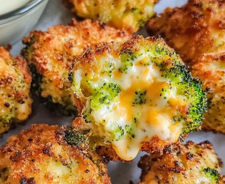 Crispy air fryer broccoli cheddar poppers ready to serve