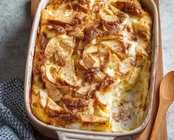 Apple Cinnamon Cottage Cheese Bake with a delicious crust and fresh apple topping