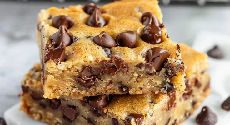 Delicious banana chocolate chip blondies ready to serve on a plate.