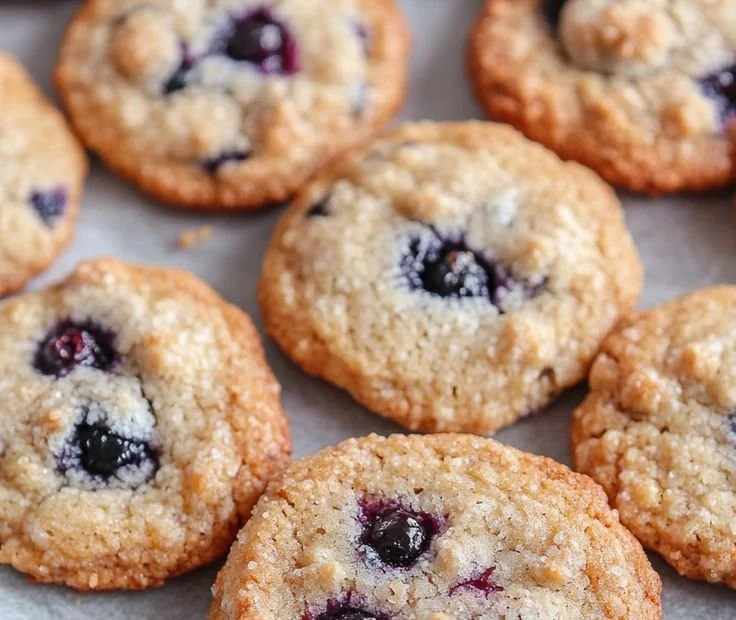 Best sourdough lemon blueberry cookies on a plate ready to enjoy.