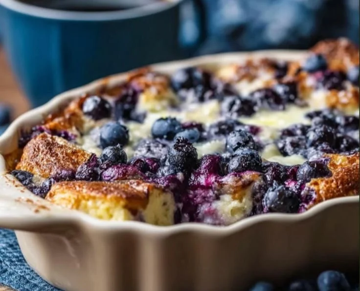 Blueberry cottage cheese breakfast bake served in a dish
