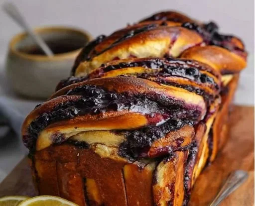 Delicious blueberry lemon sourdough babka with a rich, fluffy texture