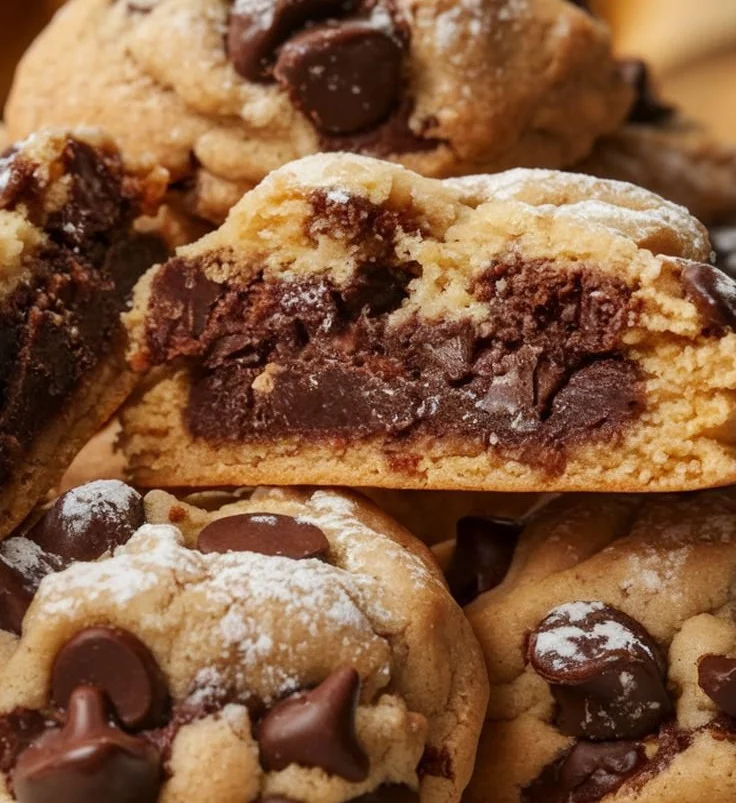 Brownie-stuffed chocolate chip cookies with gooey brownie center