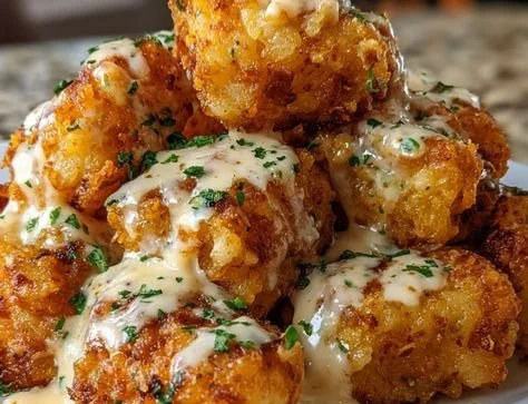 Cheddar Ranch Chicken Tater Tot Bake served in a casserole dish