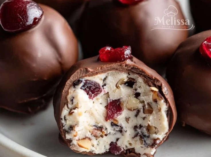 Delicious Cherry Bourbon Balls made with chocolate and bourbon.