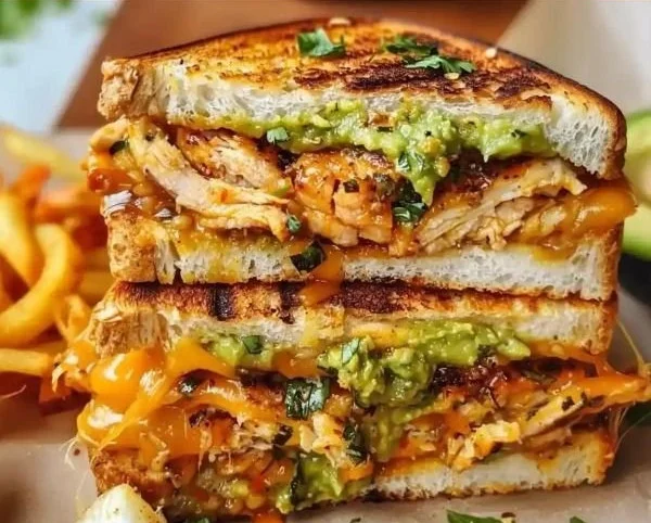 Delicious Chicken Avocado Melt sandwich with melted cheese and fresh ingredients