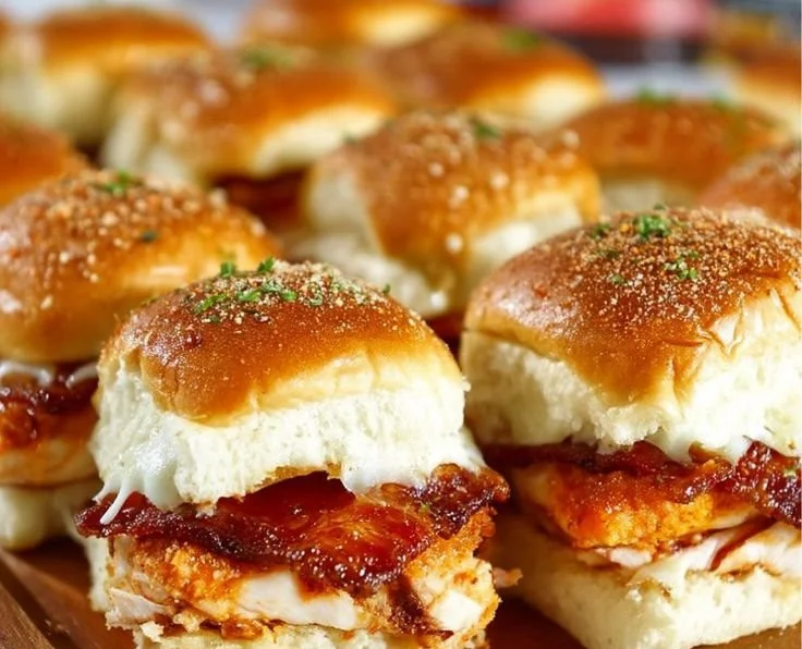 Delicious Chicken Bacon Ranch Sliders served on a platter.