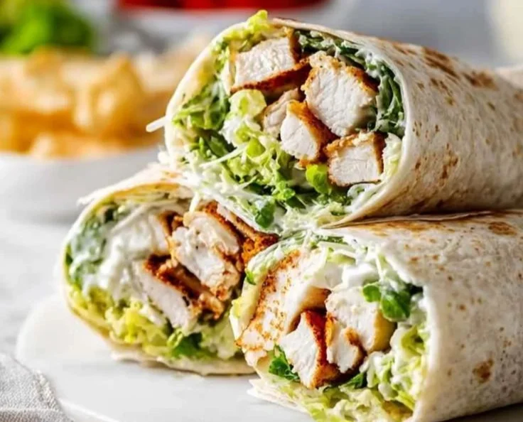 Delicious Chicken Caesar Wraps served with fresh ingredients and Caesar dressing