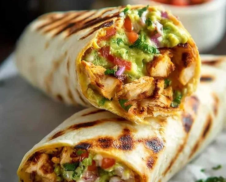 Chipotle Ranch Grilled Chicken Burrito with fresh ingredients wrapped in a tortilla