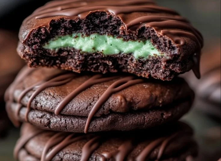 Delicious chocolate mint cookies on a rustic wooden table