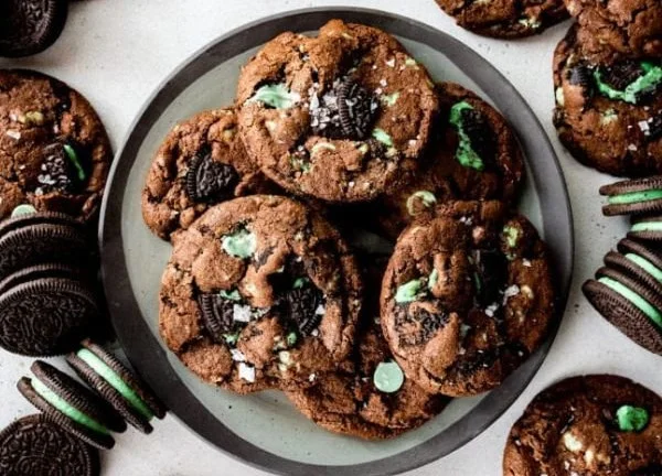 Delicious Chocolate Mint Oreo Cookies on a plate