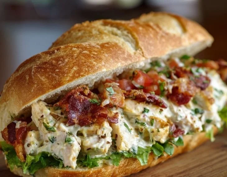 Chopped Chicken Bacon Ranch Sandwich with crispy bacon and ranch dressing